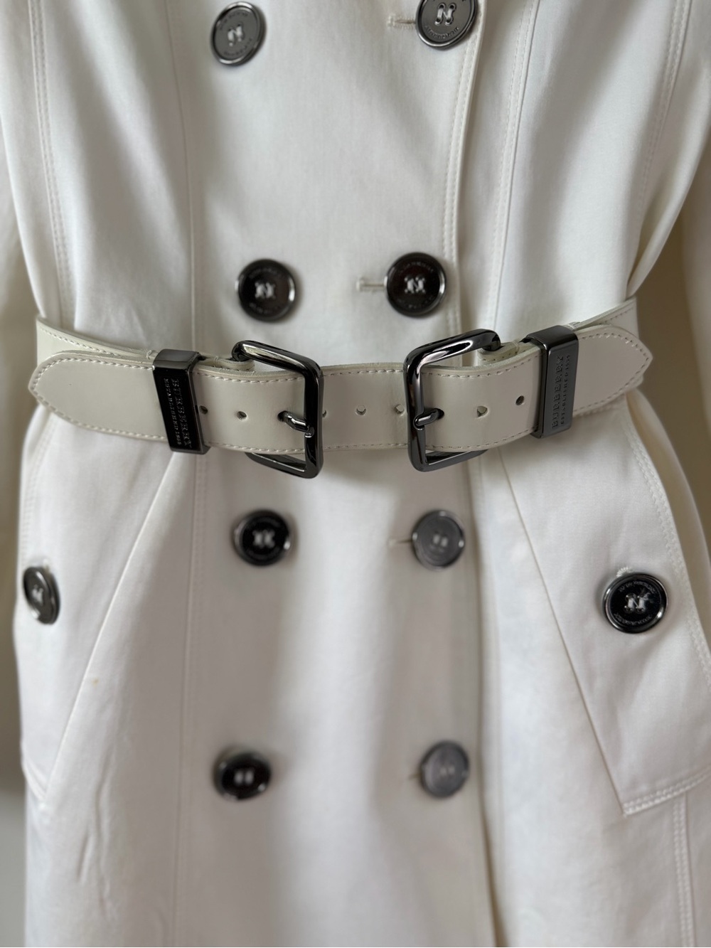 BURBERRY | Brit White Slim Fit Double Breasted Belted Trench Coat US 2 UK 4 - Picture 6 of 16